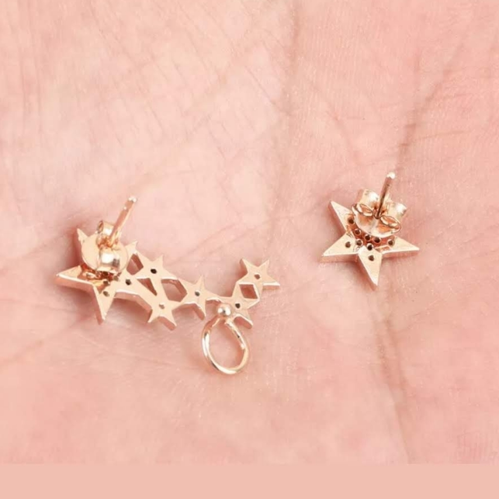 Gold Star ear cuff & stud multi colored gems Sterling & Gold - Picture 4 of 11